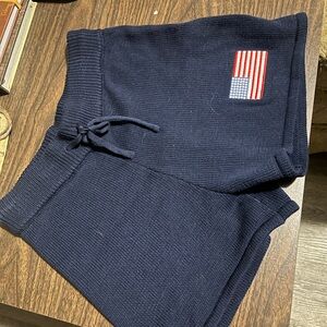 Navy Knit Shorts with Flag Patch